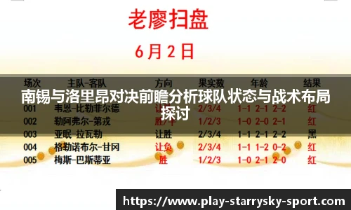 南锡与洛里昂对决前瞻分析球队状态与战术布局探讨